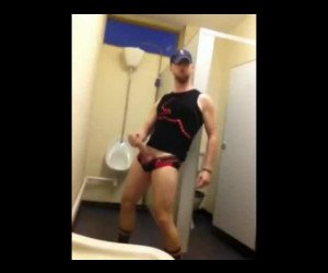 Amateur Porn: Jerking off in Jockstraps in a Public Bathroom